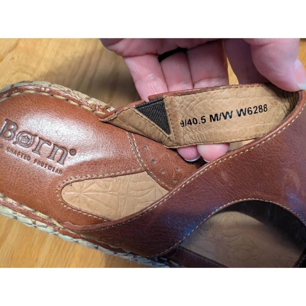 Born Drillers Sandals Womens 9 40.5 M W Brown Leather Espadrille Wedge Open Toe